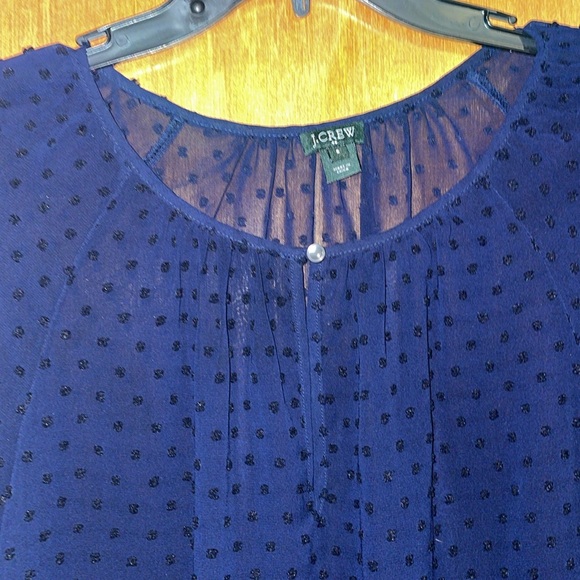 •J CREW•NWOT NAVY SWISS DOT TEXTURE SHEER KEYHOLE BUTTON CHEST BLOUSE SIZE SMALL - Picture 5 of 10